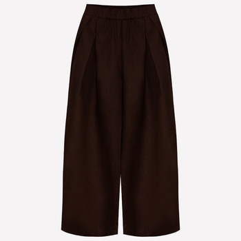 100% WEŁNA SPODNIE Z ZAKŁADKAMI CIEMNY BRĄZ