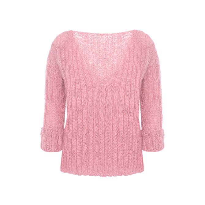 Moherowy oversizowy sweter wykonany ręcznie pudrowy róż NO.301
