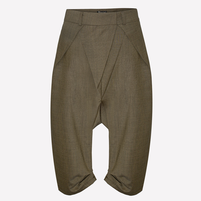 Spodnie awangardowe w kratkę w kolorze oliwkowo - grafitowym, 100% wełna NO. 1
